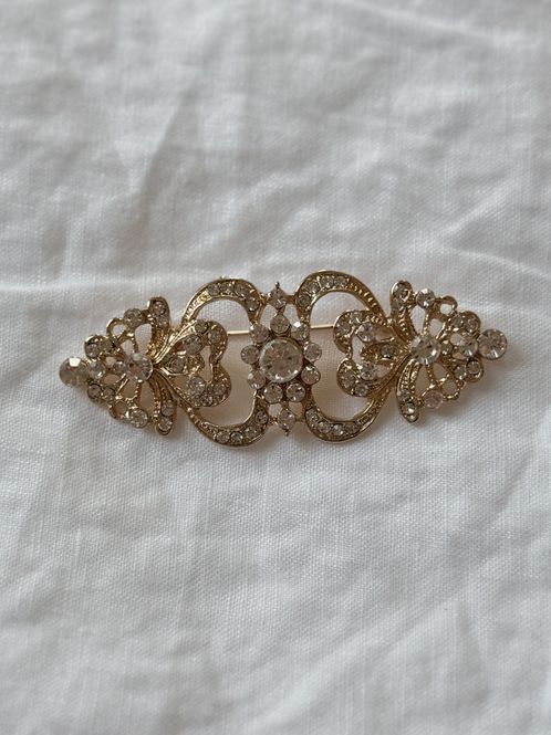 Hovedbilde Avlang brosje - gull og hvit